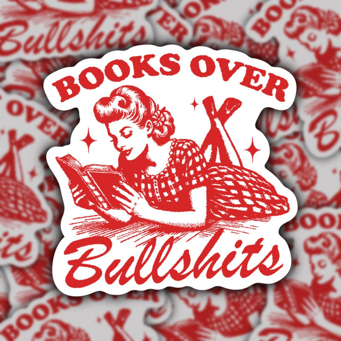 Books Over Bullshit, Funny Retro Readers Sticker