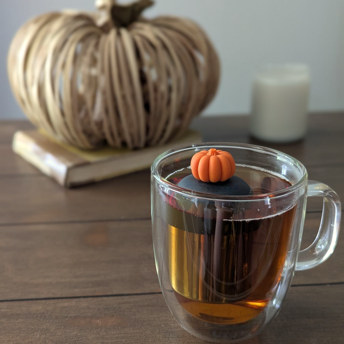 3D Pumpkin | Floating Tea Steeper | Grey Base | Orange