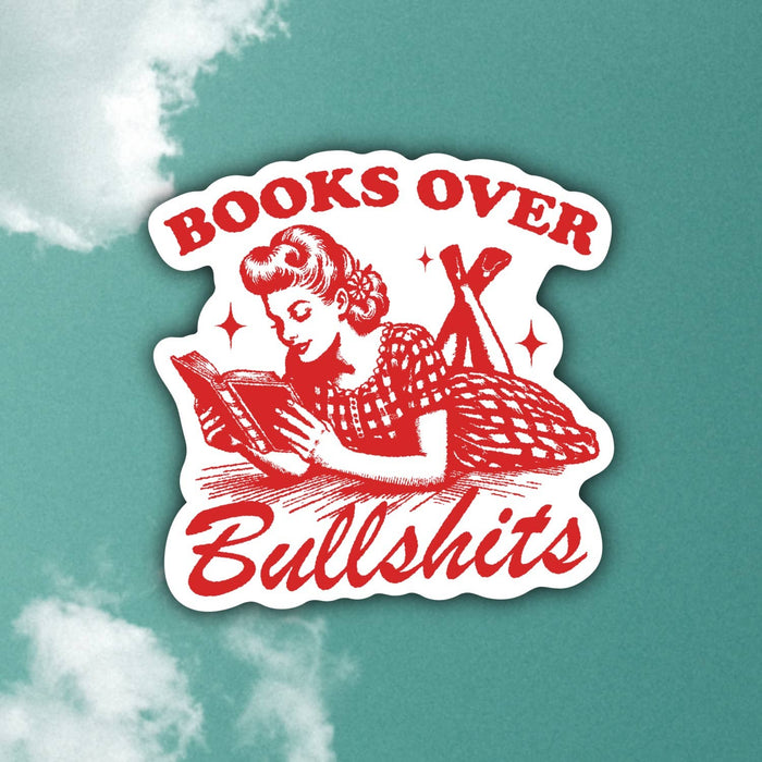 Books Over Bullshit, Funny Retro Readers Sticker