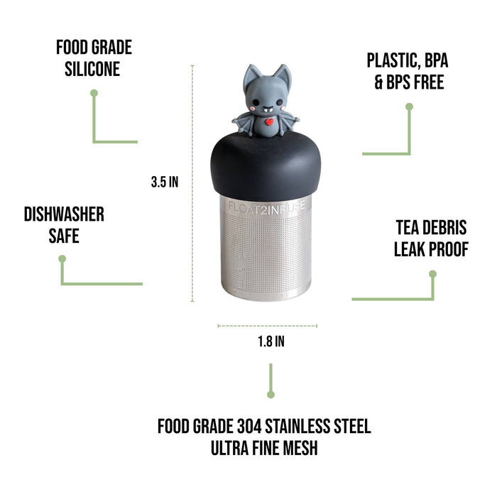 Vampire Bat | Floating Tea Steeper | Grey Base | Red Heart
