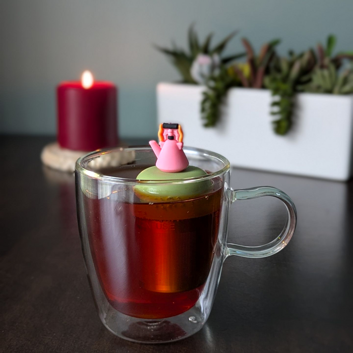 Pink Tea Kettle  | Floating Tea Steeper | Green Base | Pink