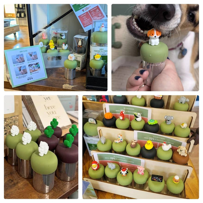 Pink Tea Kettle  | Floating Tea Steeper | Green Base | Pink
