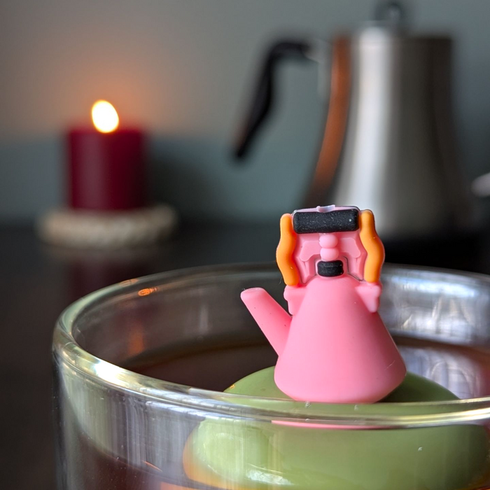 Pink Tea Kettle  | Floating Tea Steeper | Green Base | Pink