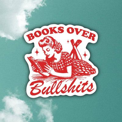 Books Over Bullshit, Funny Retro Readers Sticker