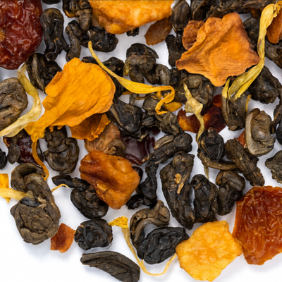 Assorted dried fruits and tea leaves 