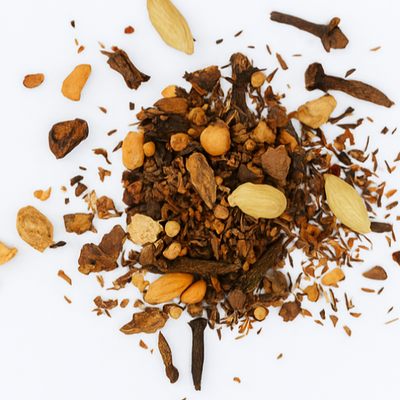 Spices arranged in a circular pattern with 'Hobbit & Hearth' text on a white background