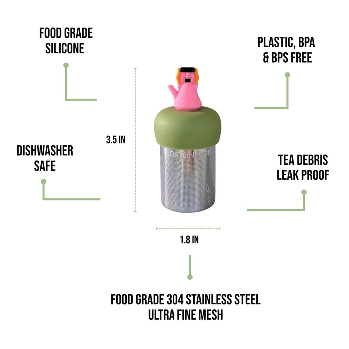 Pink Tea Kettle  | Floating Tea Steeper | Green Base | Pink
