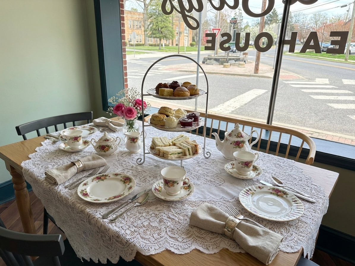 Afternoon tea table setting at Sage & Story's
