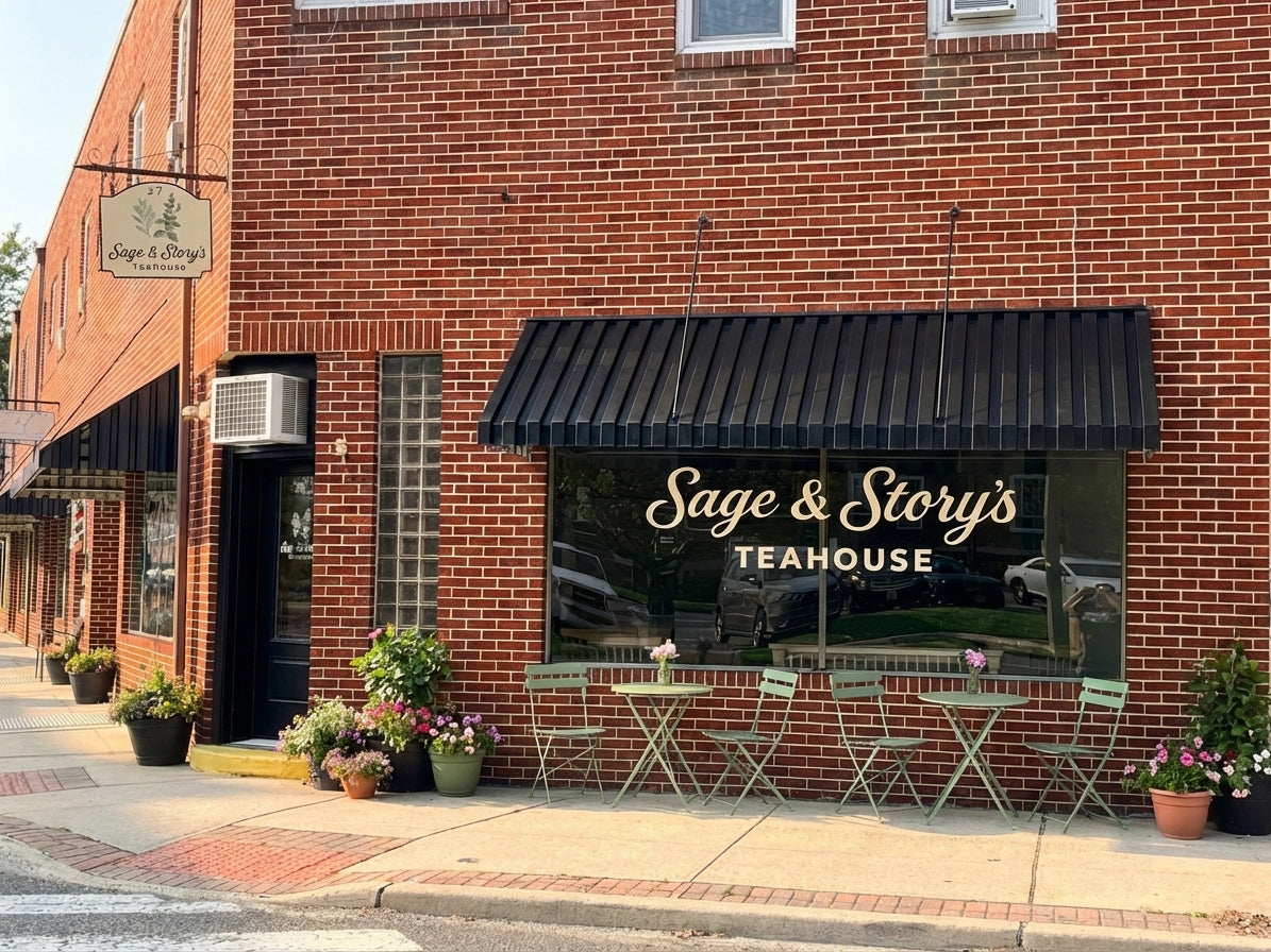 Sage & Story's Teahouse storefront on Central Avenue, Hammonton NJ